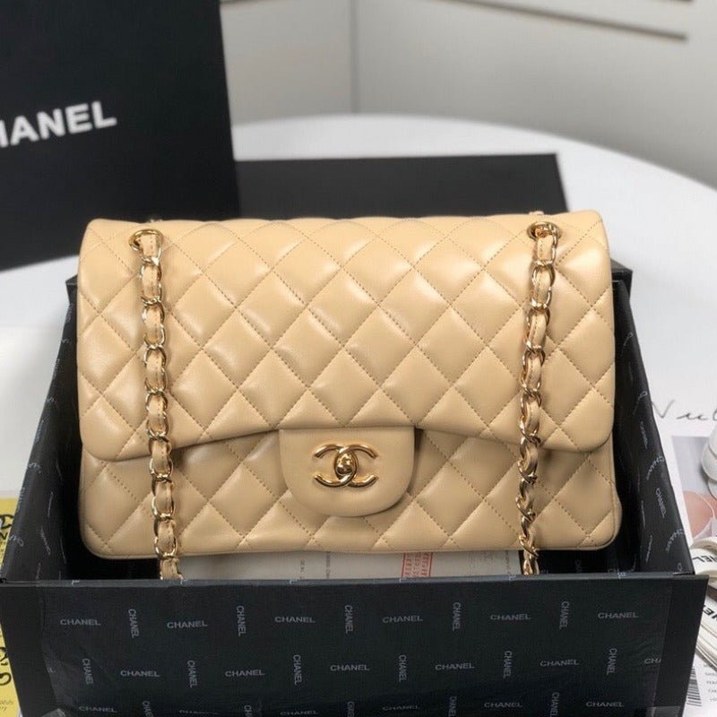 ZENVIA - Lambskin Jumbo Shoulder Bag Beige