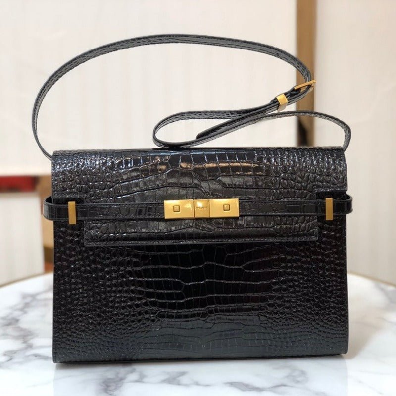 ZENVIA - MANHATTAN SHOULDER BAG IN BOX BLACK CROC