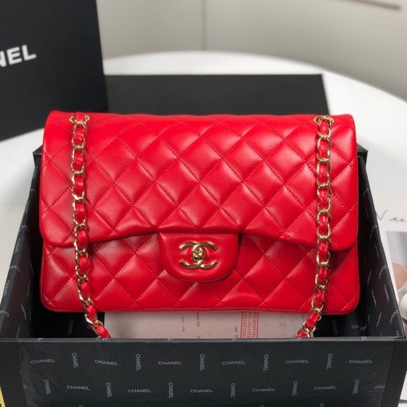 ZENVIA - Lambskin Jumbo Shoulder Bag Red