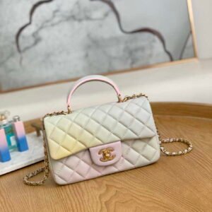 ZENVIA - Lambskin Flap Bag with Top Handle Gradient Beige