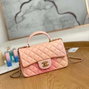 ZENVIA - Lambskin Flap Bag with Top Handle Gradient Pink