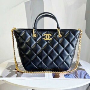 ZENVIA - Lambskin Shopping Tote Bag Black