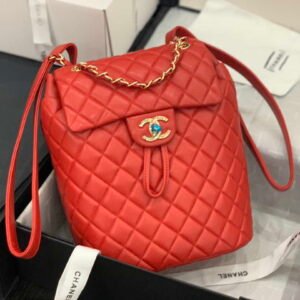 ZENVIA - Lambskin Vintage Backpack Red Gold