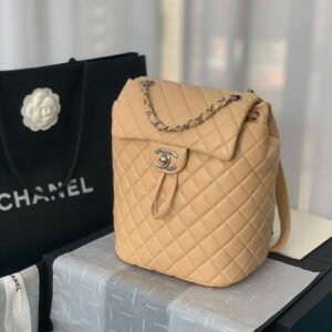 ZENVIA - Lambskin Vintage Backpack Apricot Silver